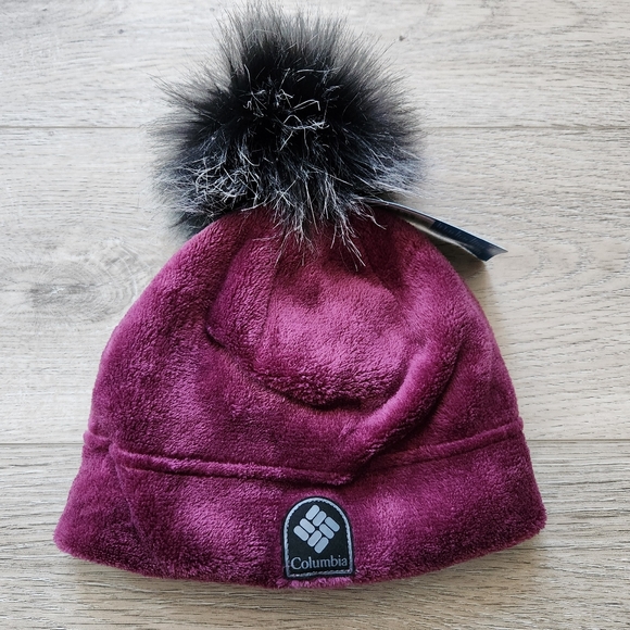 Columbia Purple and Black Pom-Pom Beanie Hat Unisex Small Medium Winter Snow - Picture 1 of 10